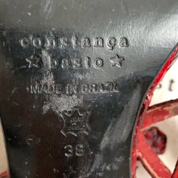 COSTANCA BASTO red lizard strappy sandal- Sz 38 - Picture 7 of 8